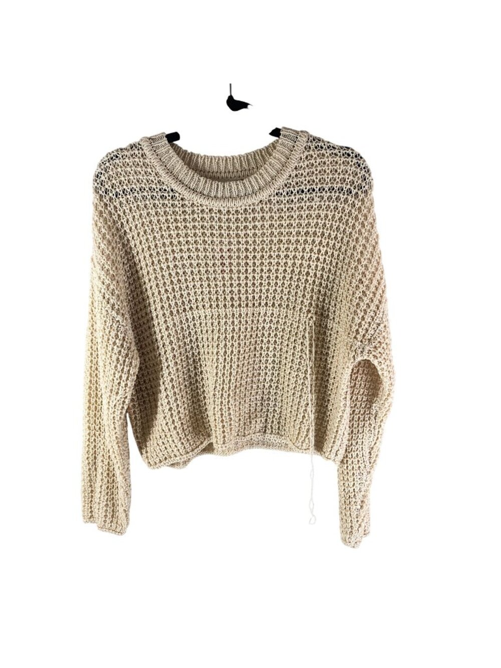 Blu Pepper Womens Sweater Open Knit Cropped Cover Up Festival Boho Beige M - Picture 1 of 6